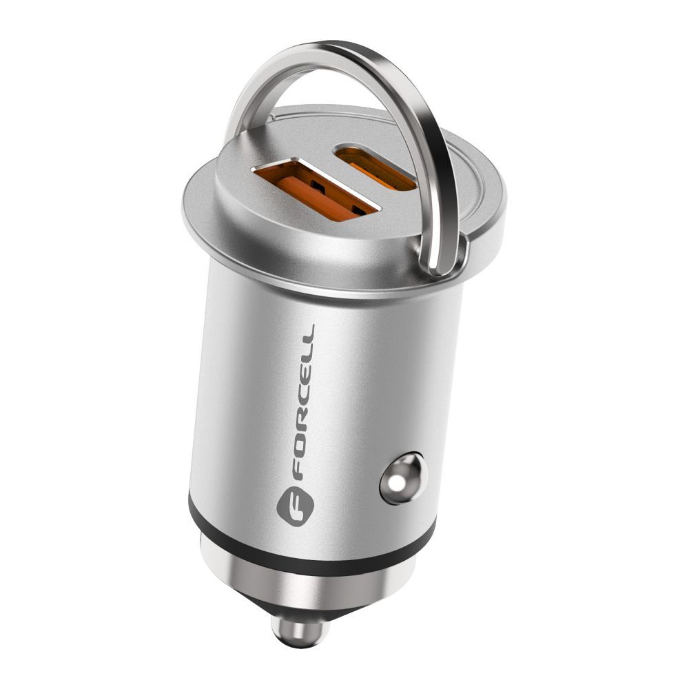 FORCELL F-ENERGY Mini autós töltő, C-típusú + USB-A, PD, QC3.0, 5 A, 30 W, ezüst - Image 2