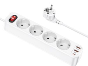 HOCO power strip 4-bit extension cable socket + 2 x USB A + Type C PD QC 3A 20W NS1 white