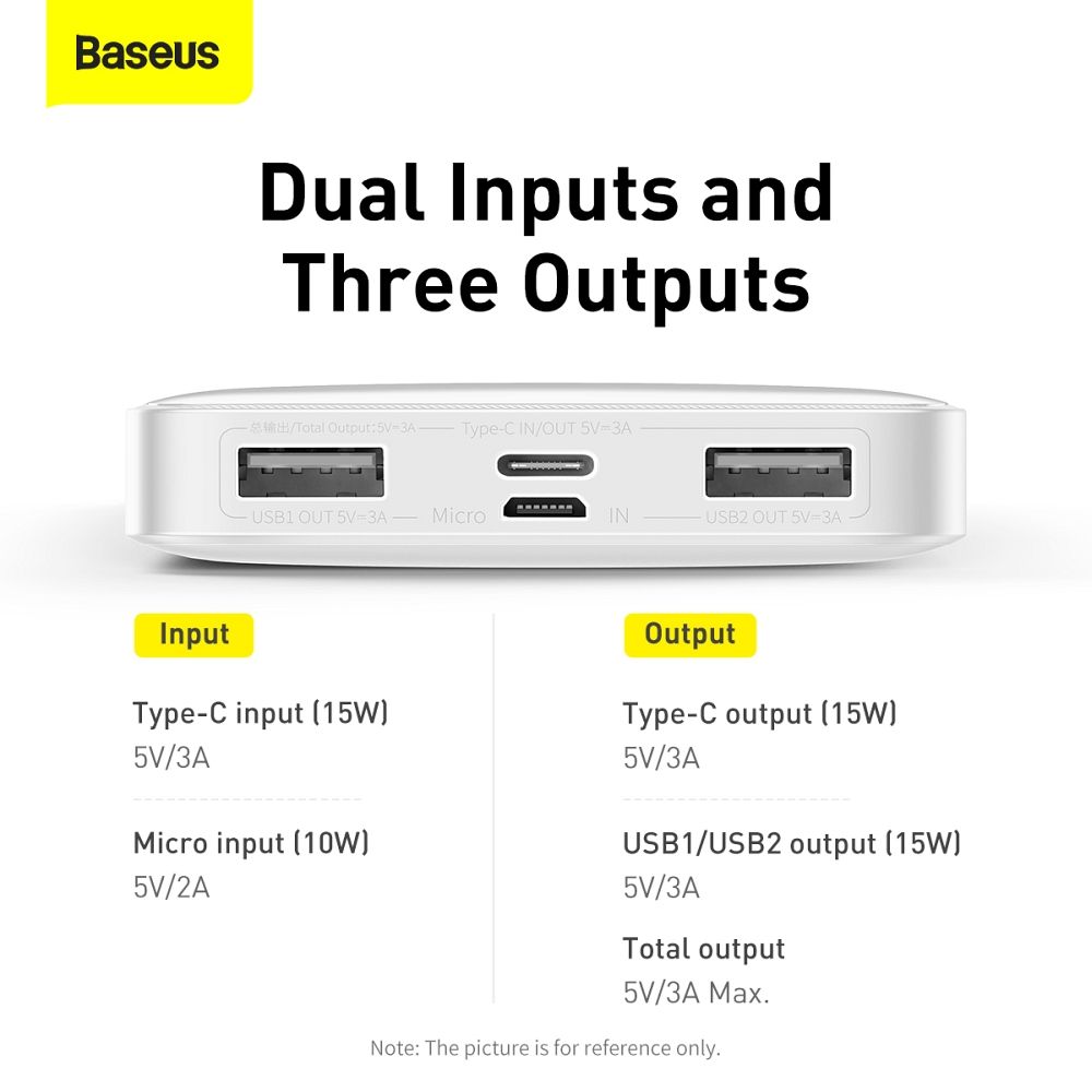 BASEUS powerbank 10 000 mAh + cable USB A do Micro USB PD QC3.0 3A 15W PPDML-I01 white - Image 9