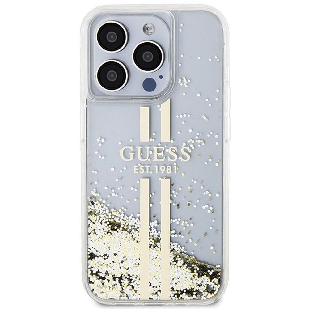 GUESS case for IPHONE 15 Pro Max GUHCP15XLFCSEGT (Liquid Glitter Gold Stripes) transparent - Image 3