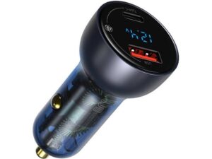 BASEUS car charger USB A + Type C with digital display PD3.0 QC4.0 5A 65W CCKX-C0A/VCKX65C dark blue
