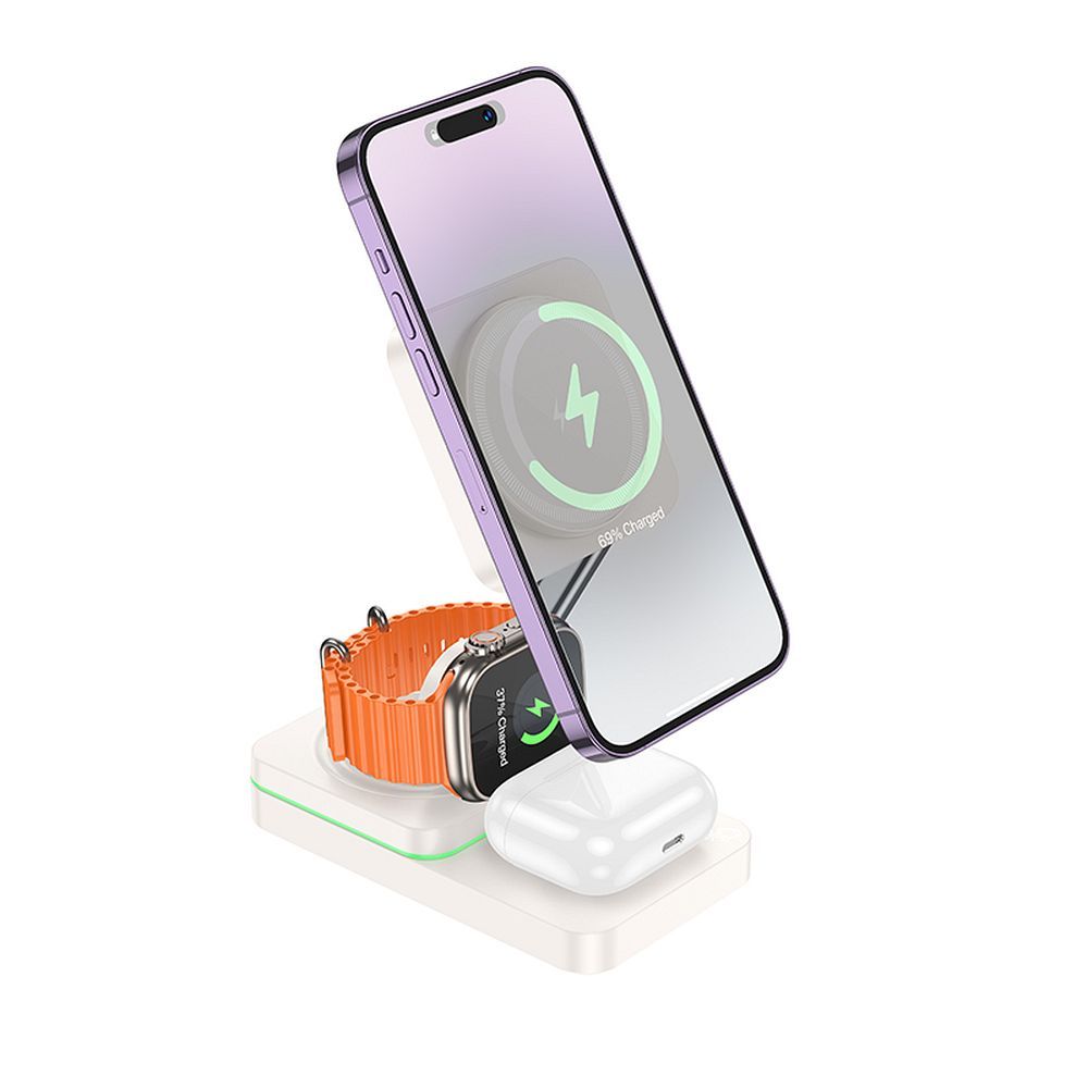 HOCO wireless charger 3in1 compatible with MagSafe 15W CQ10 milky white