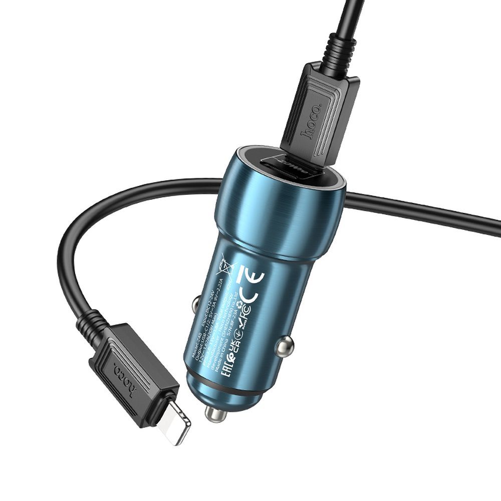 HOCO car charger 2x Type C + cable Type C to Lightning PD QC3.0 3A 40W Z48 sapphire blue - Image 3