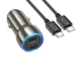 HOCO car charger 2 x Type C + cable Type C to Type C PD QC3.0 3A 40W Z48 metal gray