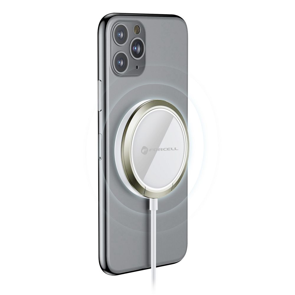 FORCELL F-ENERGY PowerPod vezeték nélküli töltő, MagSafe-kompatibilis, gyűrűs/állványos kialakítással, 2 A, 15 W, fehér - Image 2