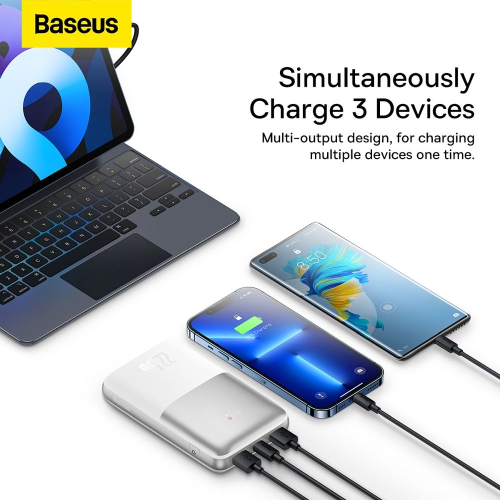 BASEUS powerbank 20 000 mAh + cable USB A to Type C PD QC3.0 3A 22,5W PPBD030002 white - Image 12