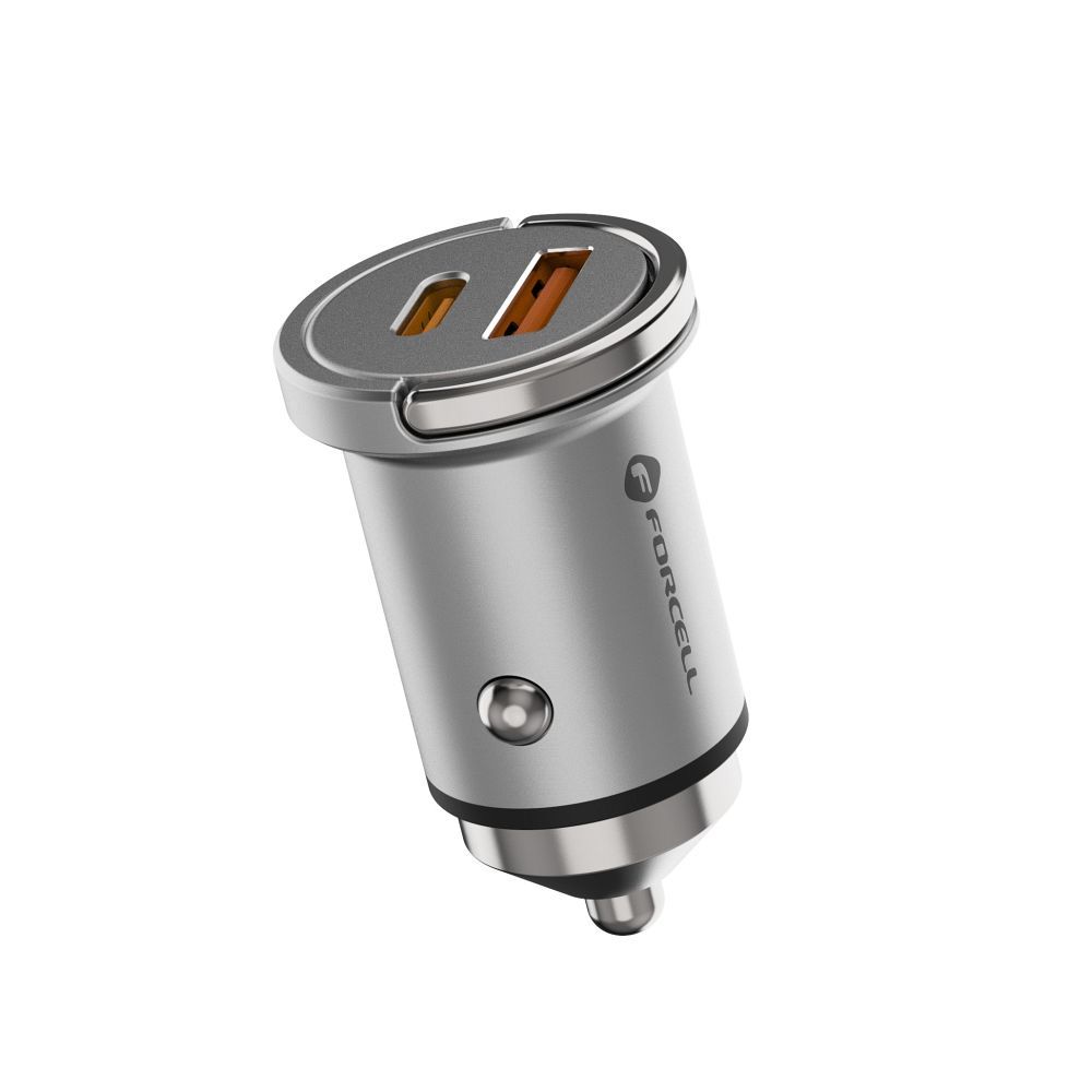 FORCELL F-ENERGY Mini autós töltő, C-típusú + USB-A, PD, QC3.0, 5 A, 30 W, ezüst - Image 5