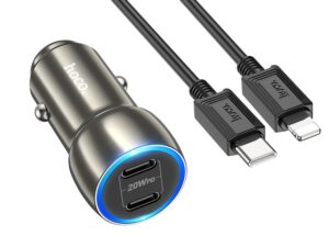HOCO car charger 2 x Type C + cable Type C to LightningPD QC3.0 3A 40W Z48 metal gray