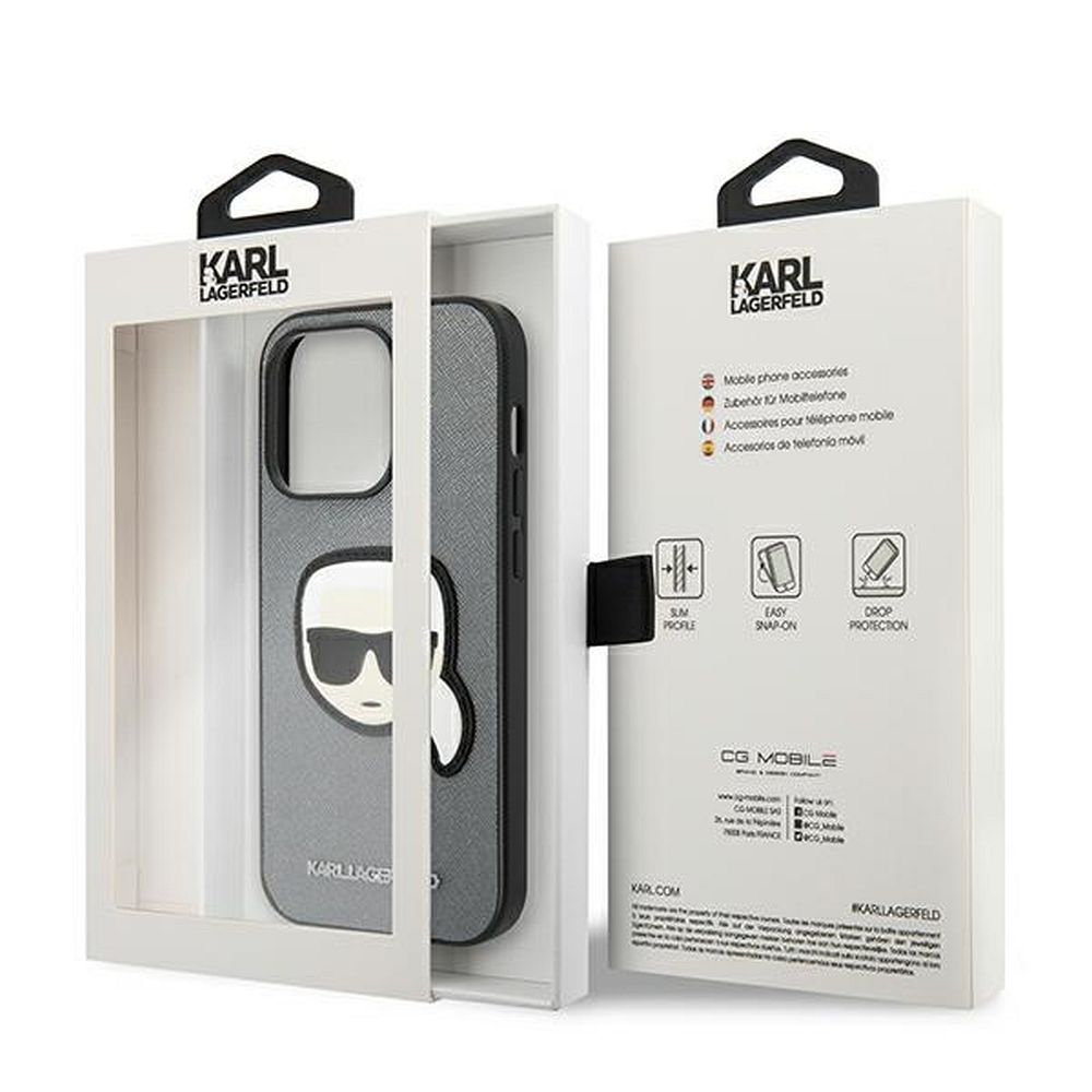 KARL LAGERFELD case for IPHONE 14 Pro Max KLHCP14XSAPKHG (Saffiano With Karl Head Patch) silver - Image 8