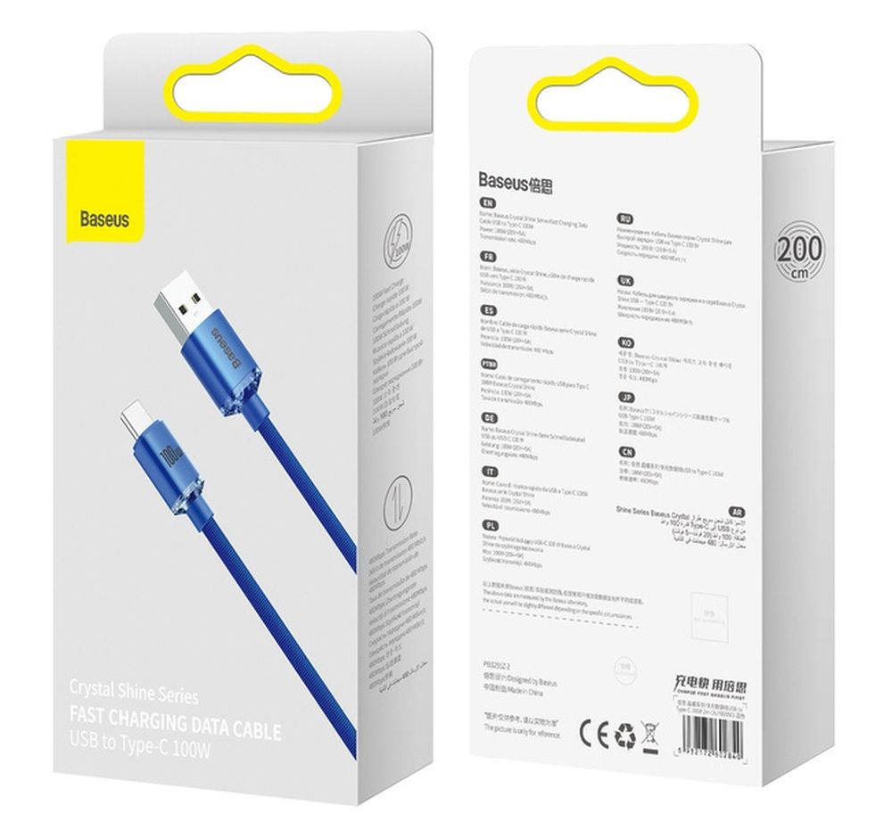 BASEUS cable USB A to Type C PD 100W Crystal Shine CAJY000503 2 m blue - Image 9