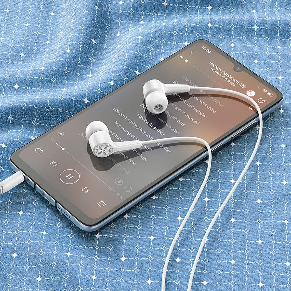 HOCO wire earphones Jack 3,5 mm with microphone M104 white - Image 4