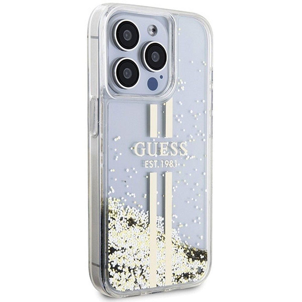 GUESS case for IPHONE 15 Pro Max GUHCP15XLFCSEGT (Liquid Glitter Gold Stripes) transparent - Image 4