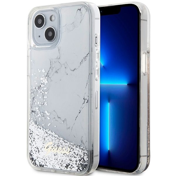 GUESS case for IPHONE 13 / 14 / 15 GUHCP14SLCSGSGH (Liquid Glitter Marble) white