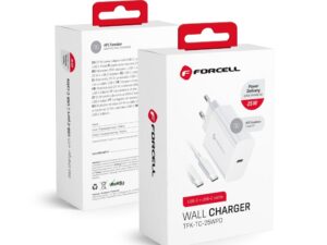 FORCELL F-ENERGY TFK-TC-25WPD travel charger Type C + cable Type C to Type C PD Q.C 3A 25W white