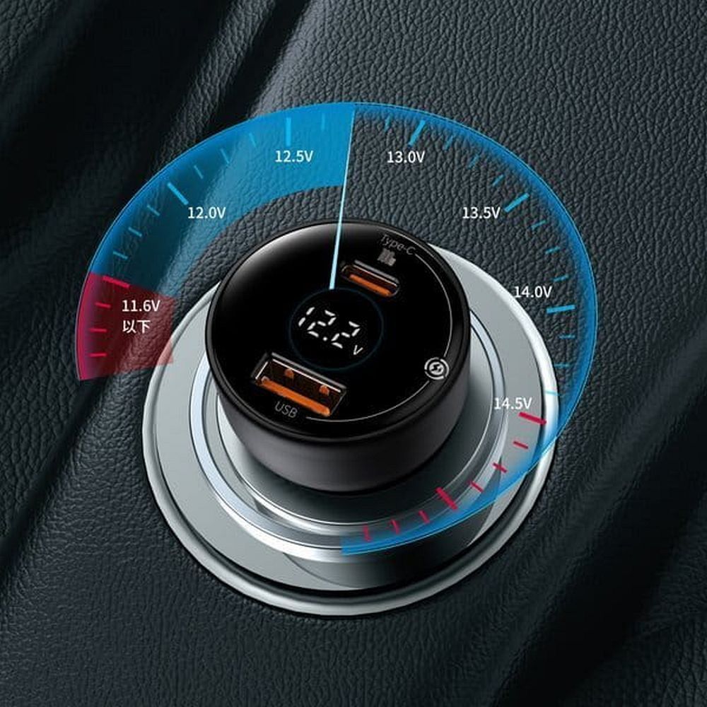 BASEUS car charger USB A + Type C with digital display + cable Type C to Type C PD3.0 QC4.0 5A 100W TZCCZX-01 black - Image 7