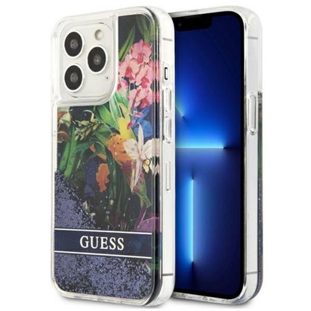 GUESS case for IPHONE 13 Pro GUHCP13LLFLSB (Glitter Flower) blue