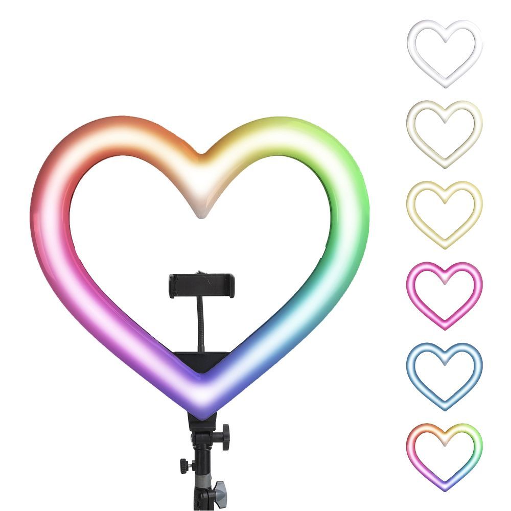 LED Ring Stream RGB lamp 10" with holder for mobile HEART + tripod JM26-10 black - Image 3