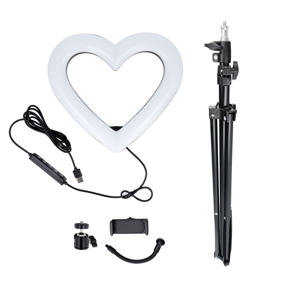 LED Ring Stream RGB lamp 10" with holder for mobile HEART + tripod JM26-10 black - Image 9
