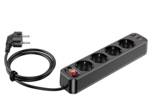 HOCO power strip 4-bit extension cable socket + 2 x USB A + Type C PD QC3.0 3A 20W NS1 black