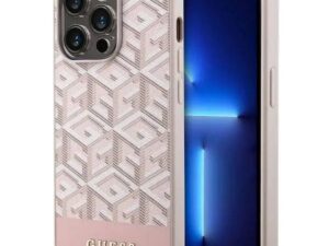 GUESS case for IPHONE 14 Pro compatible with MagSafe GUHMP14LHGCFSEP (GCUBE Stripes) pink