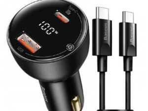 BASEUS car charger USB A + Type C with digital display + cable Type C to Type C PD3.0 QC4.0 5A 100W TZCCZX-01 black