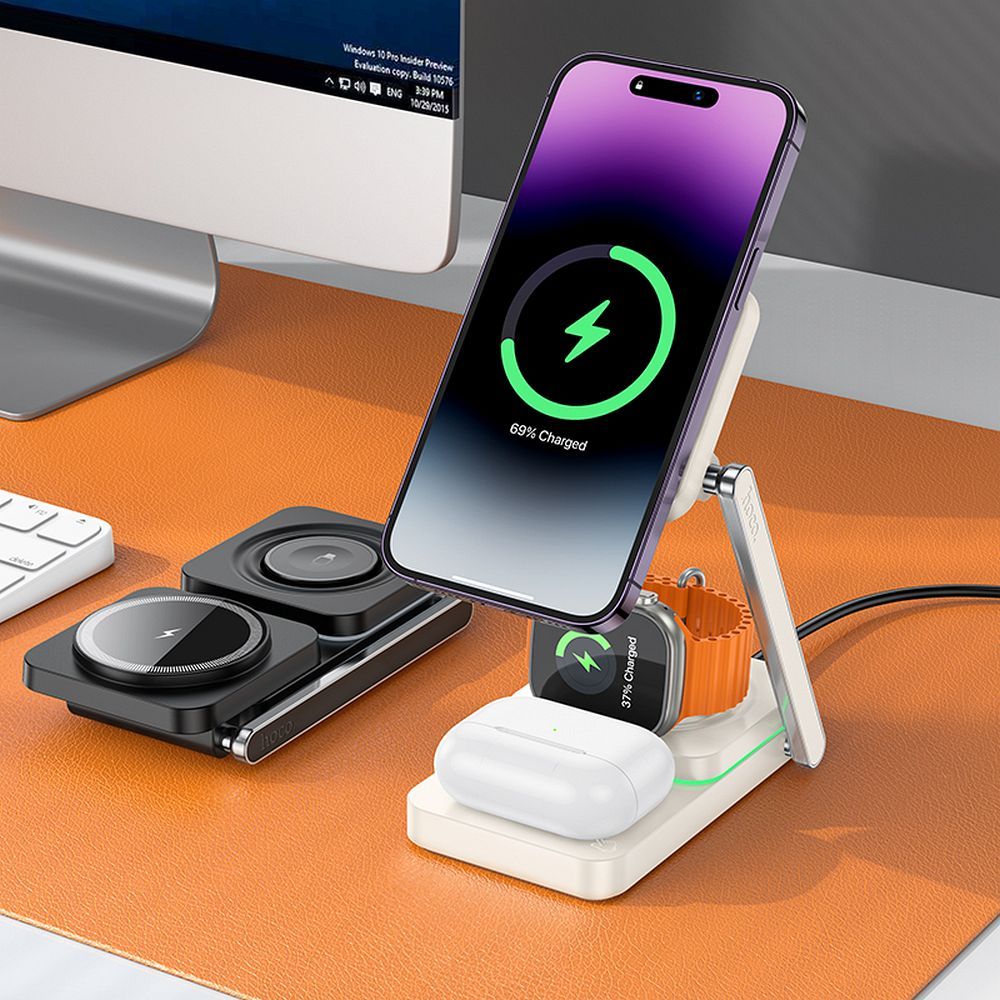 HOCO wireless charger 3in1 compatible with MagSafe 15W CQ10 milky white - Image 4