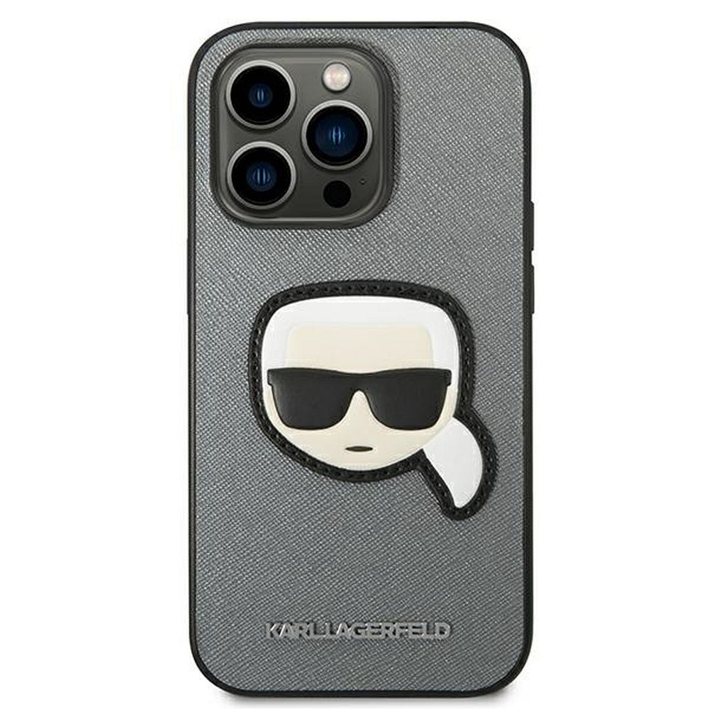 KARL LAGERFELD case for IPHONE 14 Pro Max KLHCP14XSAPKHG (Saffiano With Karl Head Patch) silver - Image 3
