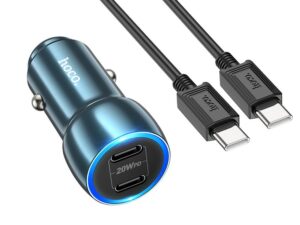 HOCO car charger 2 x Type C + cable Type C to Type C PD QC3.0 3A 40W Z48 sapphire blue