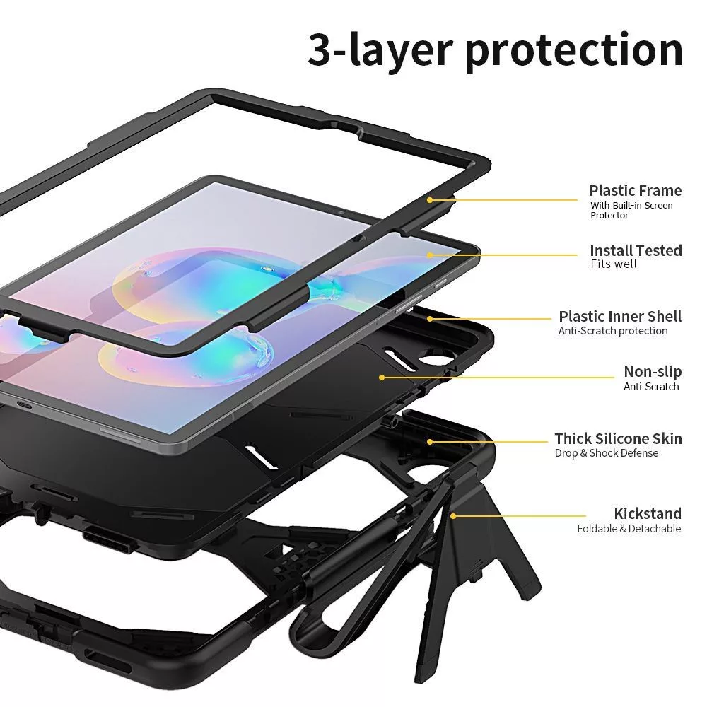Samsung P610/P615 Galaxy Tab S6 Lite 10.4 ütésálló tablet tok 360 fokos védelemmel, kijelzővédő üveggel - Tech-Protect Survive - fekete (ECO csomagolás) - Image 5