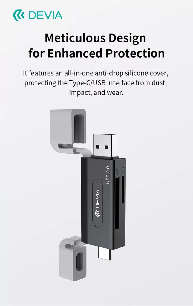 Devia Smart Series 2in1 SD/microSD USB + Type-C memóriakártya-olvasó - fekete - Image 11