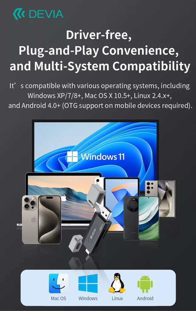 Devia Smart Series 2in1 SD/microSD USB + Type-C memóriakártya-olvasó - fekete - Image 12