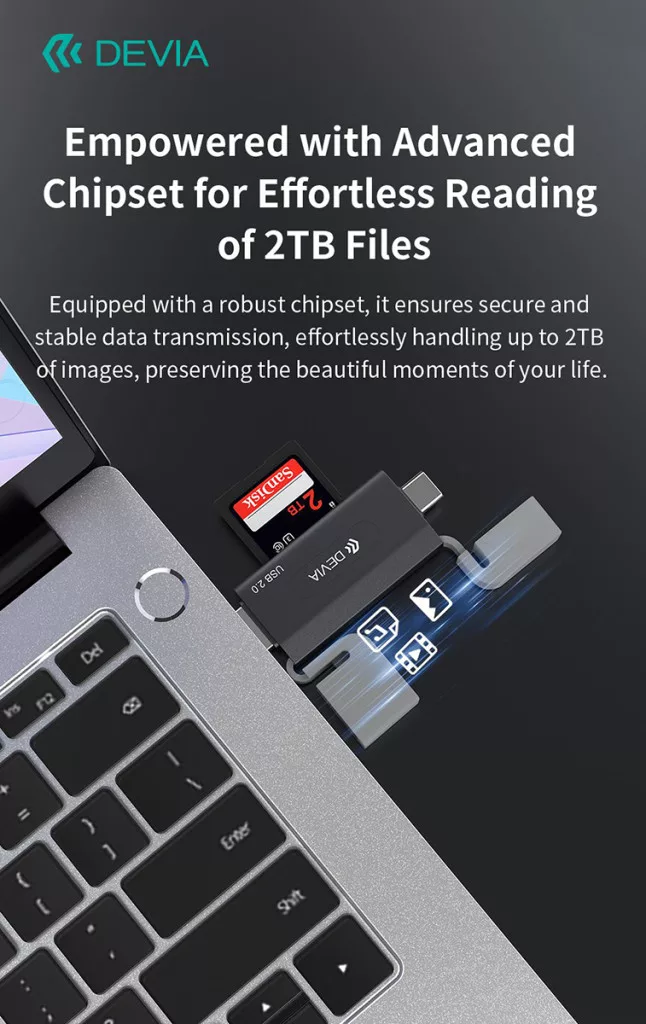 Devia Smart Series 2in1 SD/microSD USB + Type-C memóriakártya-olvasó - fekete - Image 8