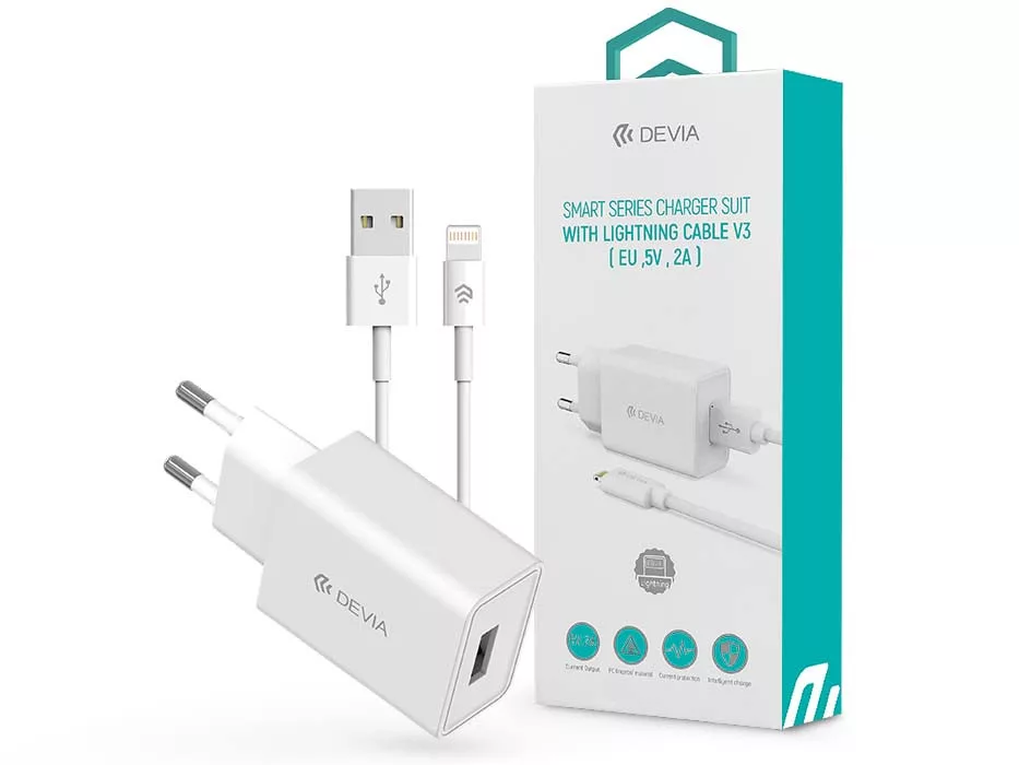 Devia Smart Series 10W USB hálózati töltő adapter + USB/Lightning kábel 1,2m - fehér