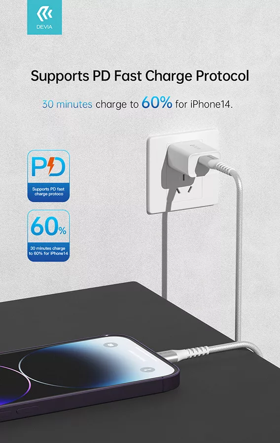 Devia Gracious Series USB Type-C/Lightning adat- és töltőkábel 1,5m - 5V/3A - fehér - Image 3
