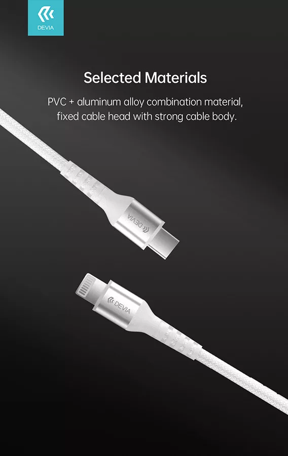 Devia Gracious Series USB Type-C/Lightning adat- és töltőkábel 1,5m - 5V/3A - fehér - Image 4