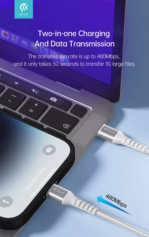 Devia Gracious Series USB Type-C/Lightning adat- és töltőkábel 1,5m - 5V/3A - fehér - Image 7