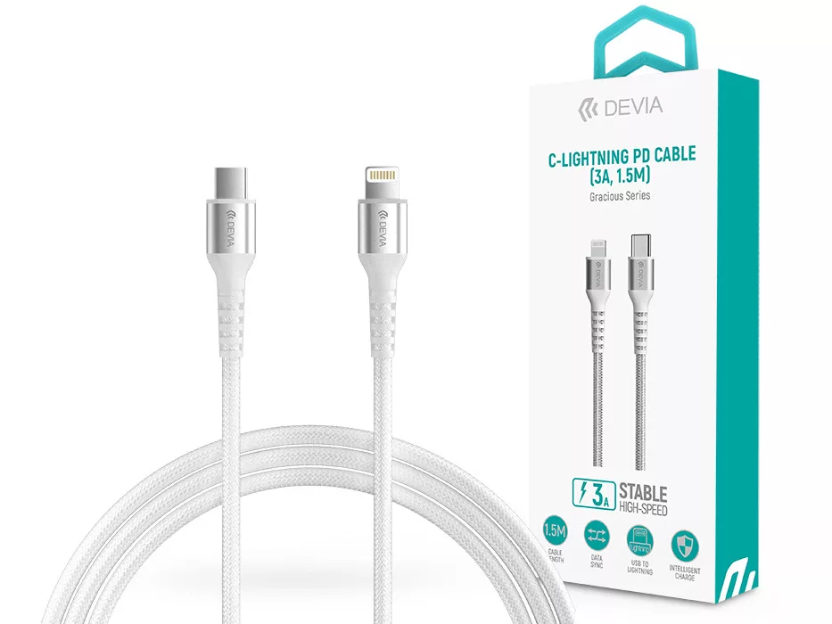 Devia Gracious Series USB Type-C/Lightning adat- és töltőkábel 1,5m - 5V/3A - fehér