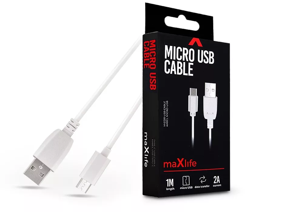 Maxlife 10W USB/microUSB adat- és töltőkábel 1m - fehér