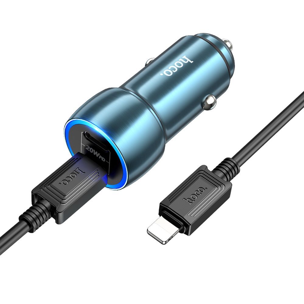 HOCO car charger 2x Type C + cable Type C to Lightning PD QC3.0 3A 40W Z48 sapphire blue - Image 2