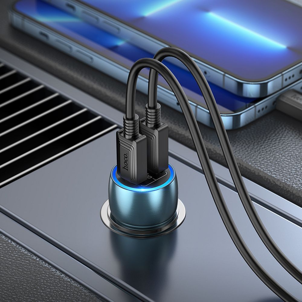 HOCO car charger 2x Type C + cable Type C to Lightning PD QC3.0 3A 40W Z48 sapphire blue - Image 4