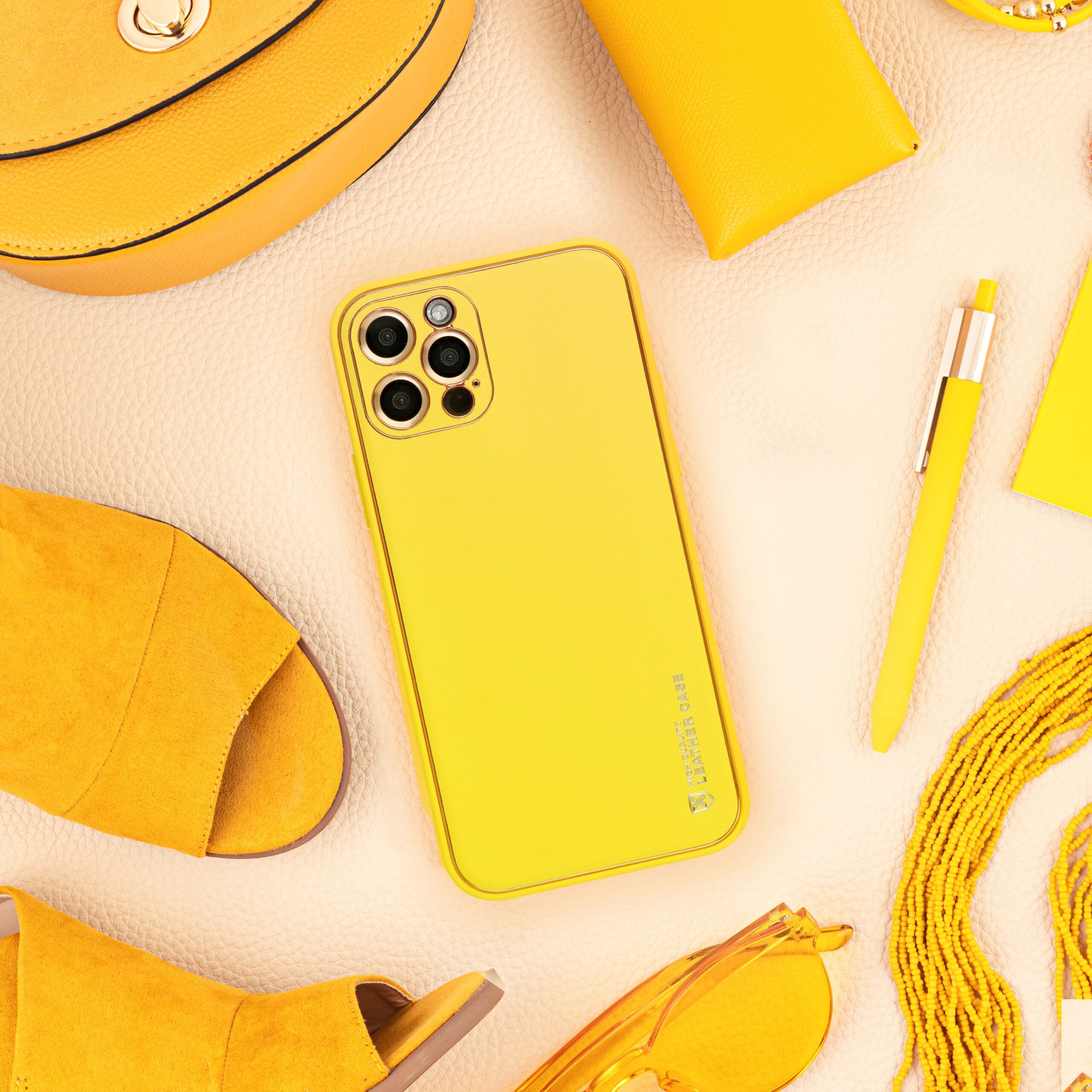 LEATHER case for IPHONE 14 Pro Max yellow - Image 3