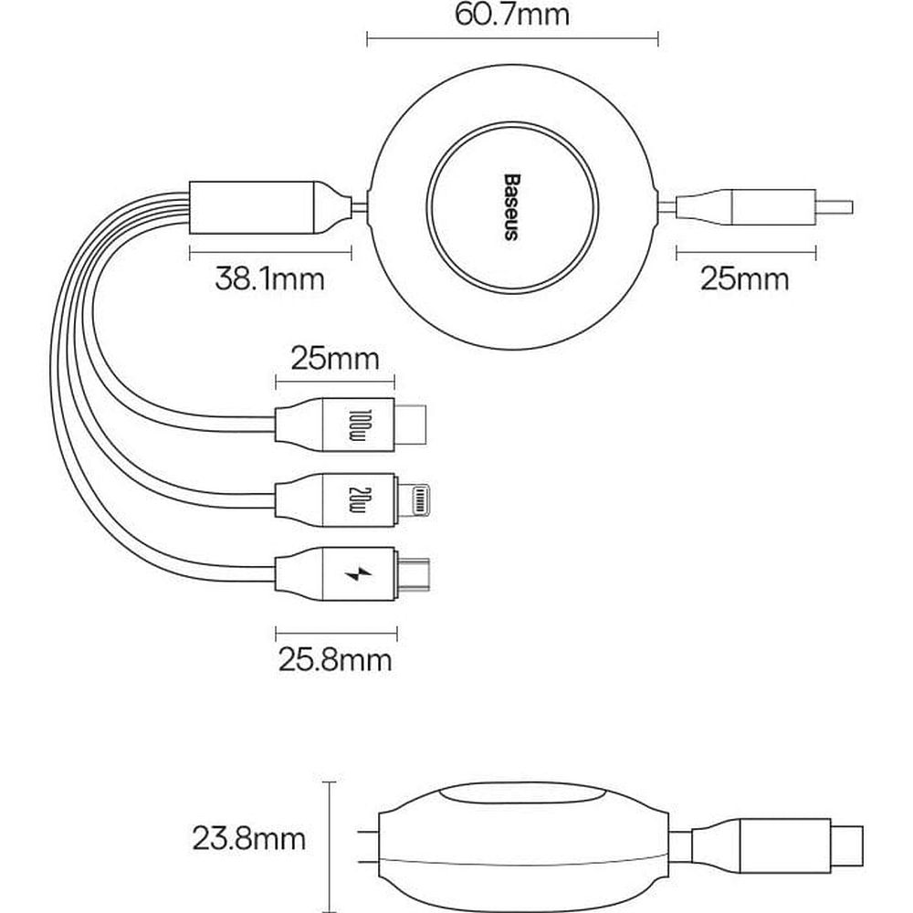 BASEUS cable 3in1 Type C to MicroUSB / Lightning / Type C PD QC4.0 3,5A 100W CAMJ010201 1,1 m black - Image 11