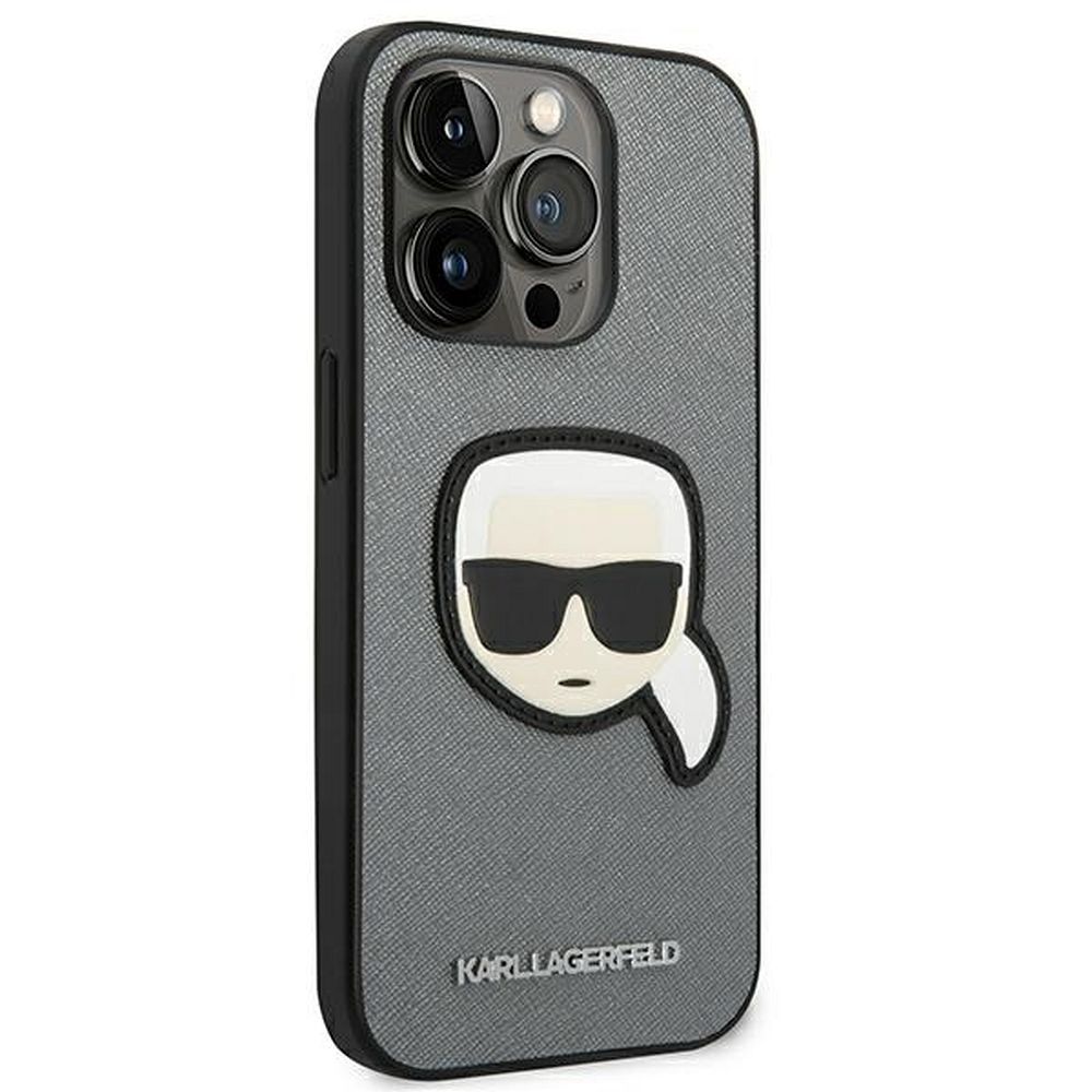 KARL LAGERFELD case for IPHONE 14 Pro Max KLHCP14XSAPKHG (Saffiano With Karl Head Patch) silver - Image 4