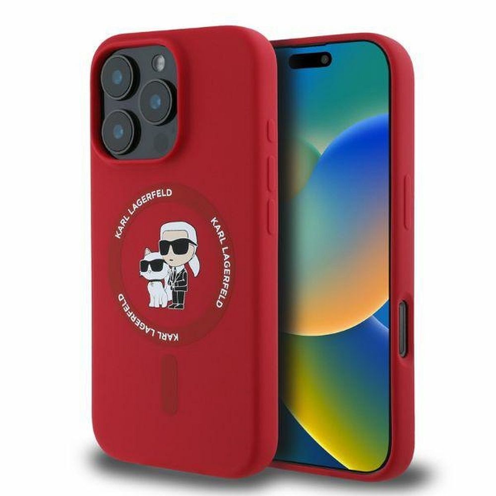 KARL LAGERFELD case for IPHONE 16 Pro Max compatible with MagSafe KLHMP16XSCMKCRHR (Silicone KC Body Ring) red