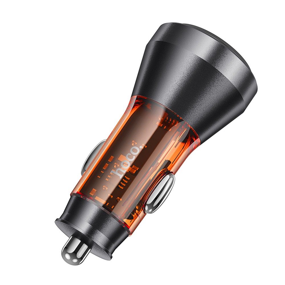 HOCO car charger USB A + Type C with digital display PD QC3.0 3A 48W NZ12B transparent orange - Image 2