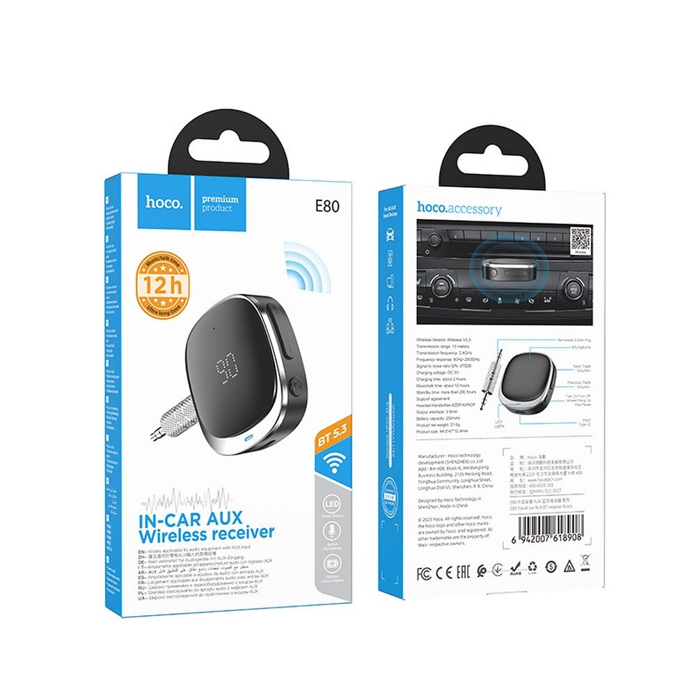 HOCO adapter AUX Jack 3,5 mm BLUETOOTH with display E80 black - Image 8