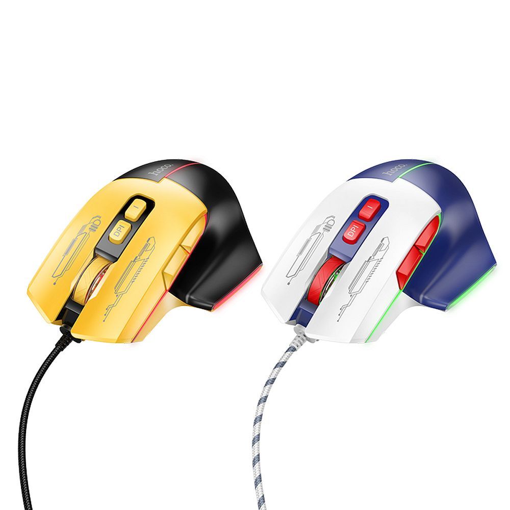 HOCO gaming wire USB A computer mouse 3600DPI white blue - Image 4
