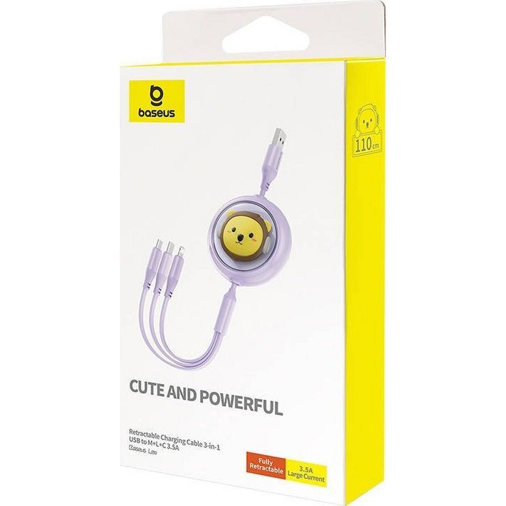 BASEUS retractable cable 3in1 USB A to Micro USB / Lightning / Type C CB000063 1,1 m purple - Image 8