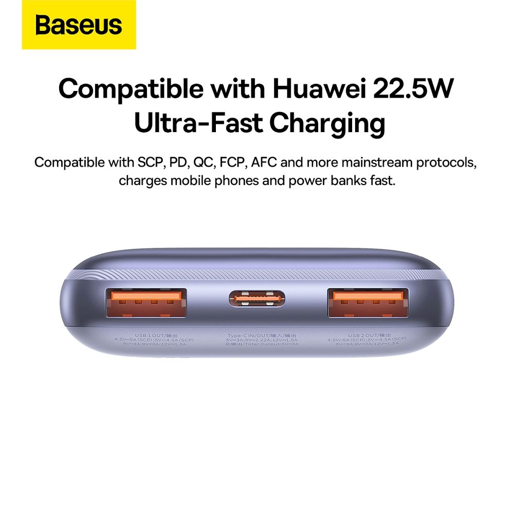 BASEUS powerbank 10 000 mAh + cable USB A to Type C PD QC3.0 3A 22,5W PPBD040005 purple - Image 16