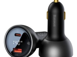 BASEUS car charger USB A + Type C with digital display + cable Type C to Type C PD3.1 QC3.0 3A 140W black